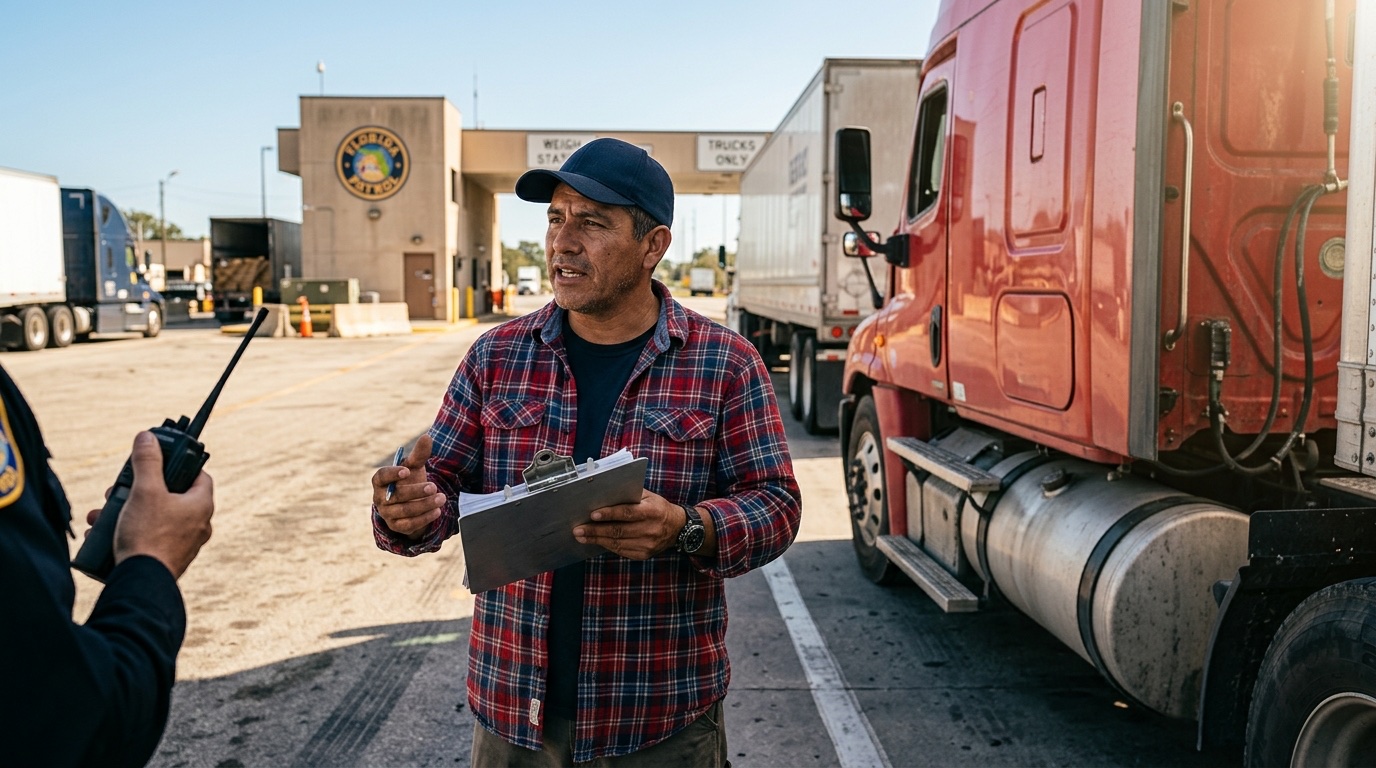 Motorista hispânico em inspeção de estrada da Florida Highway Patrol